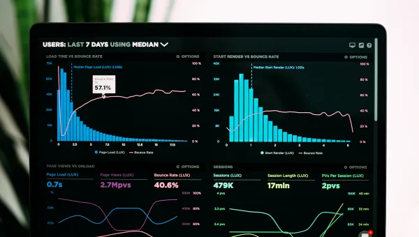Dashboard di analisi web performance con metriche e grafici su schermo