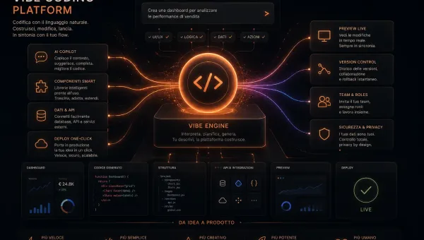 Rappresentazione astratta di un server dedicato connesso a strumenti di intelligenza artificiale per lo sviluppo software