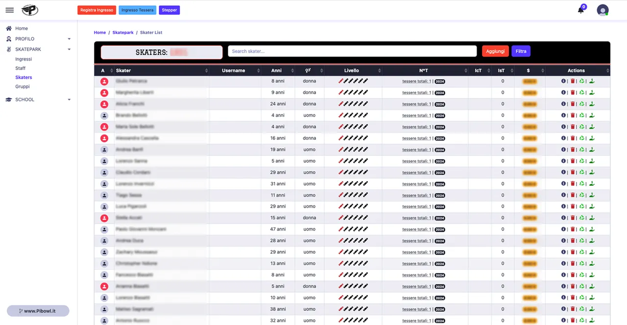 Gestione Skaters e Iscritti