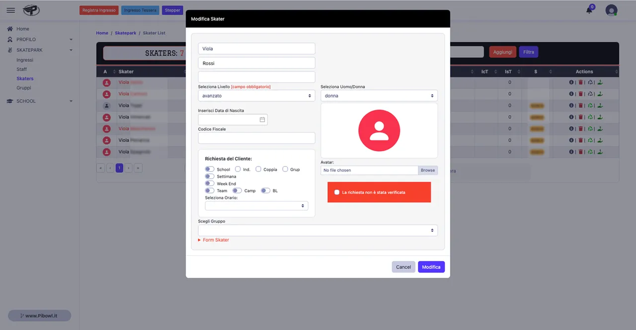 Dashboard Amministrativa Viola
