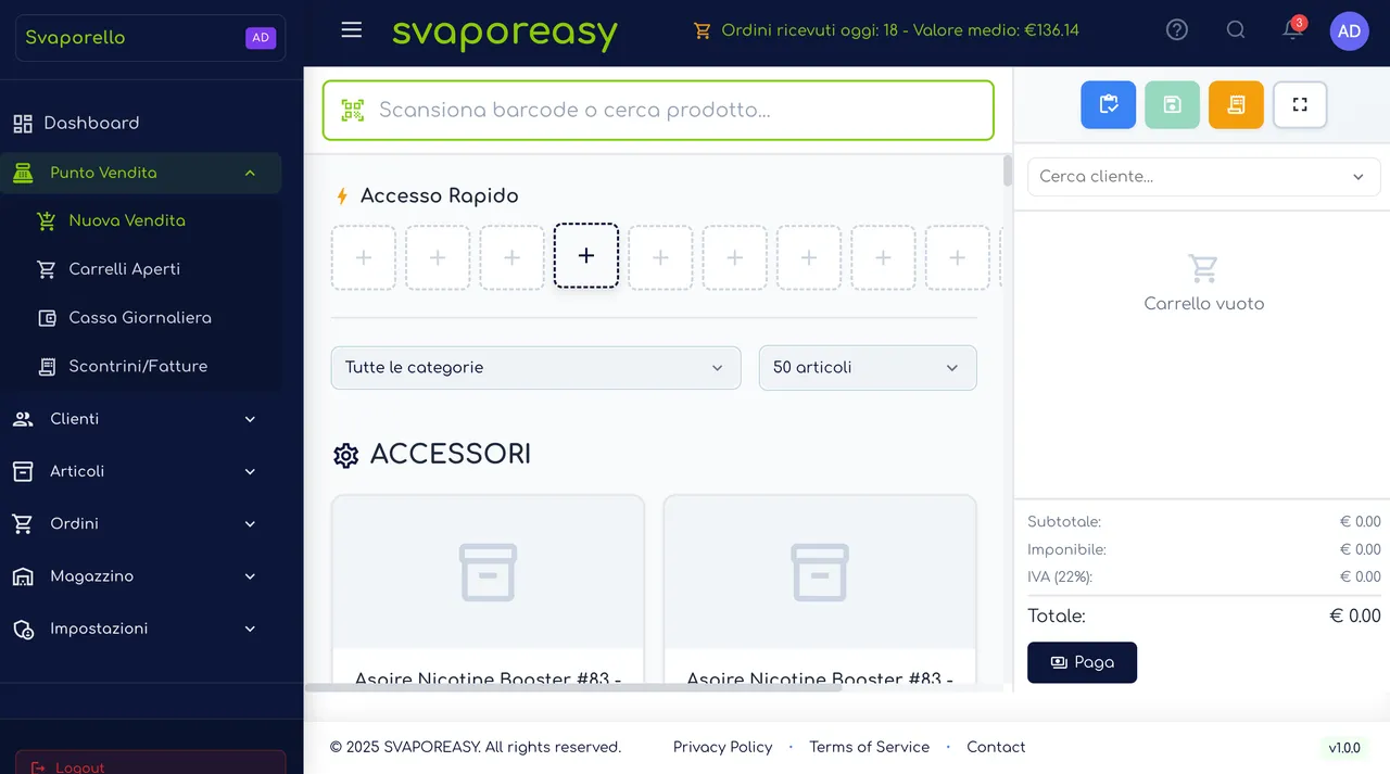 Dashboard Gestionale Svaporeasy