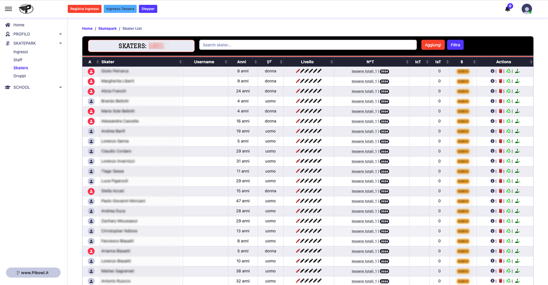 Gestione Skaters e Iscritti