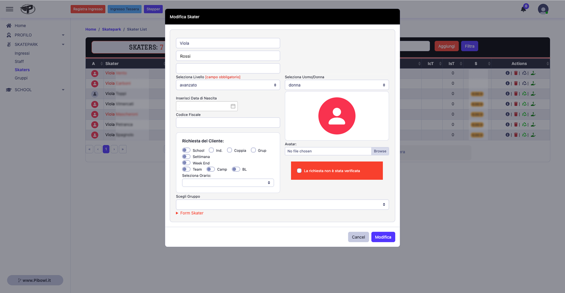 Dashboard Amministrativa Viola